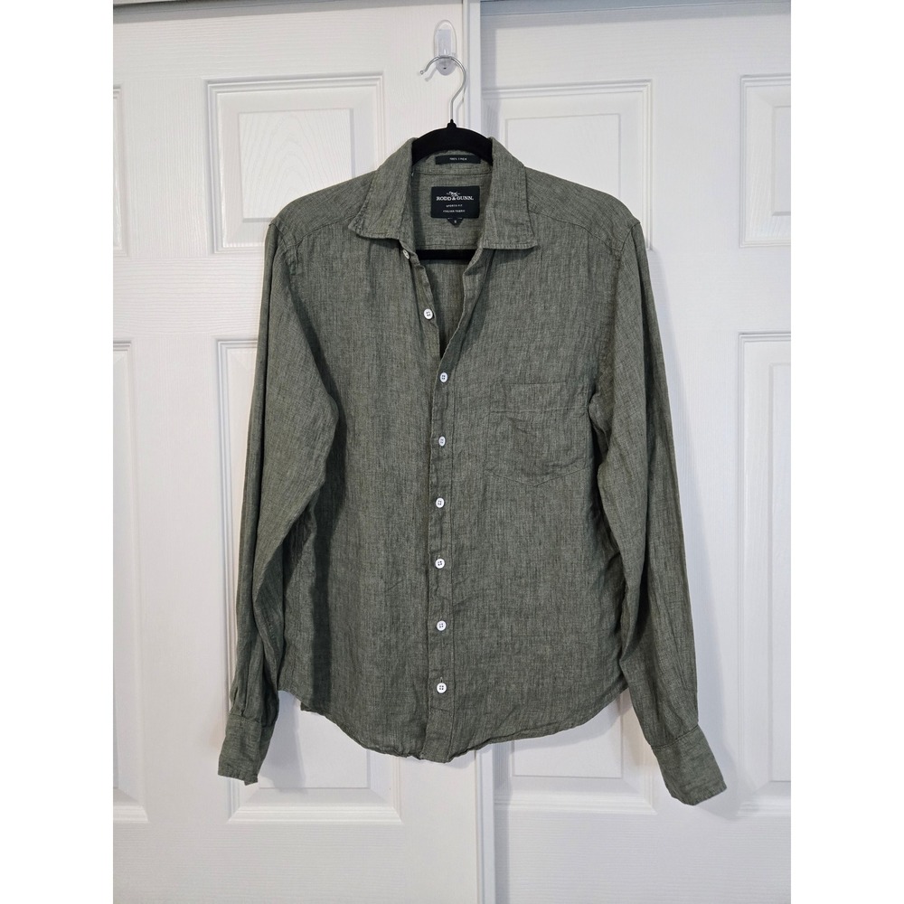 Rodd & Gunn Mens Small Olive Green 100% Italian Linen Sports Fit Button Down